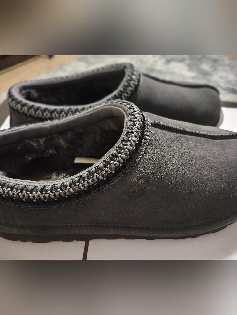 UGG Men’s Charcoal Suede Slip-On Slippers - Picture 2 of 6